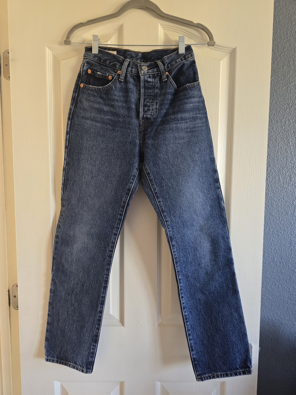 Levi's 501 Dark Blue Denim Jeans with Tan Stitching